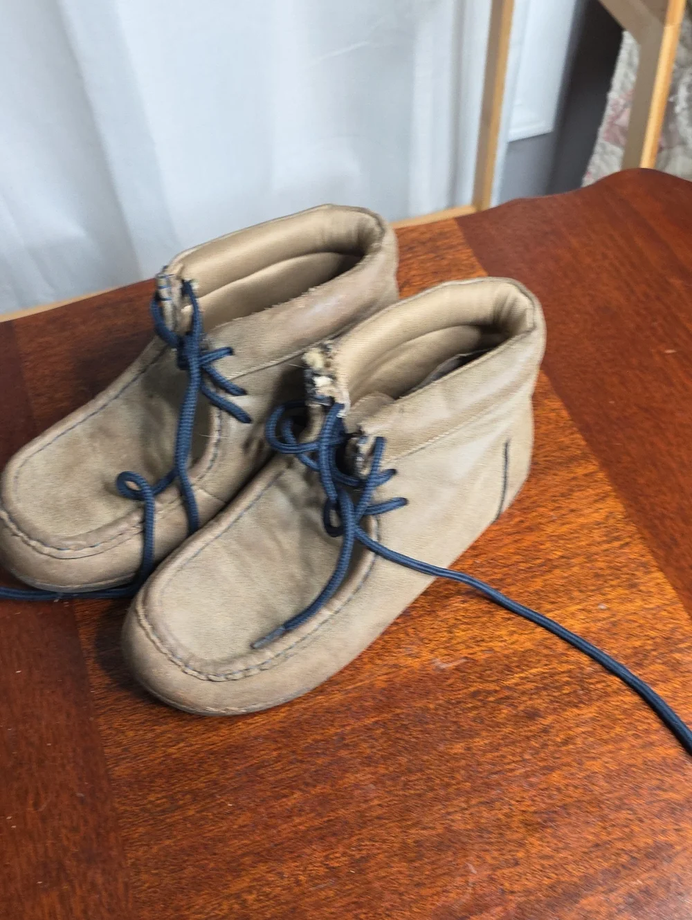 Kids Tan Suede Ankle Boots with Navy Laces